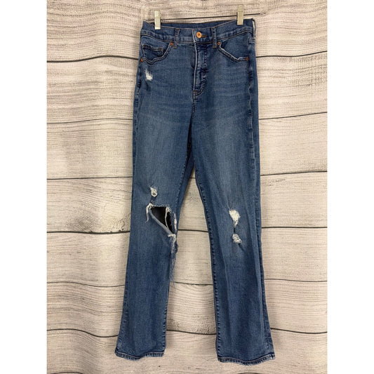 Express Modern Straight Super High Rise Distressed Jeans Size 2R