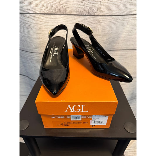 Attilio Giusti Leobruni AGL Black Patent Leather Slingback Heels Size 37