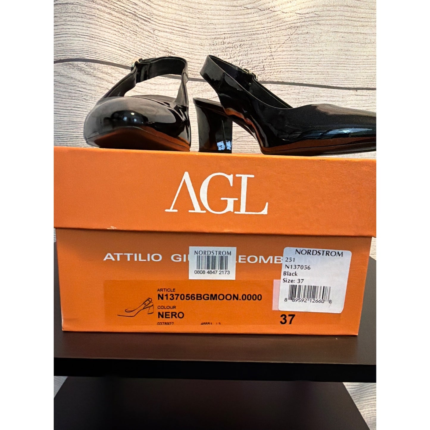 Attilio Giusti Leobruni AGL Black Patent Leather Slingback Heels Size 37