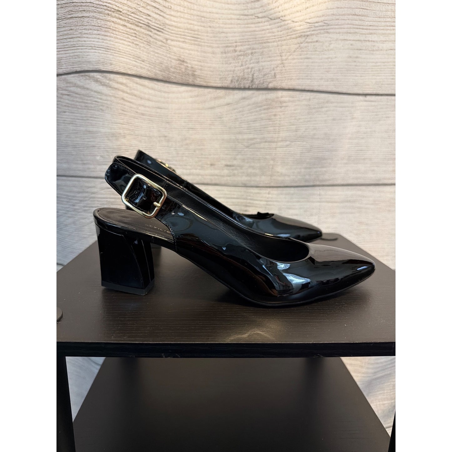 Attilio Giusti Leobruni AGL Black Patent Leather Slingback Heels Size 37