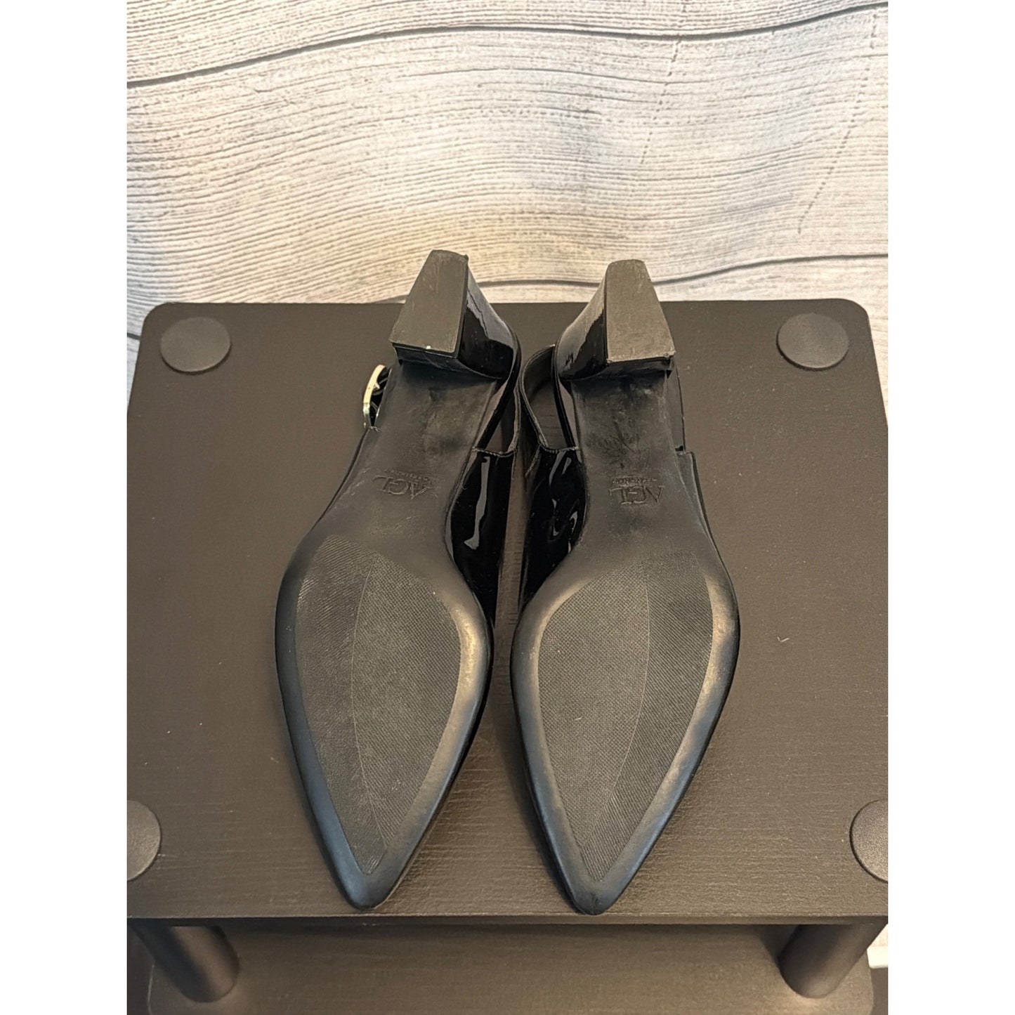 Attilio Giusti Leobruni AGL Black Patent Leather Slingback Heels Size 37