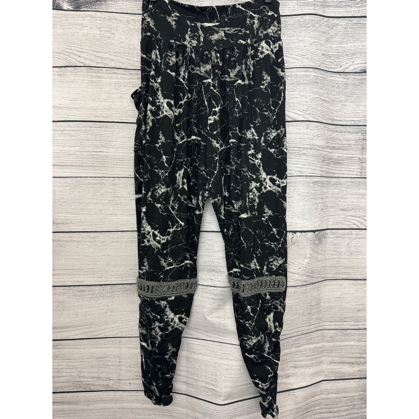 BeMo Designs Black & White Marbled Harem Pants w/ Crochet Detail Size M