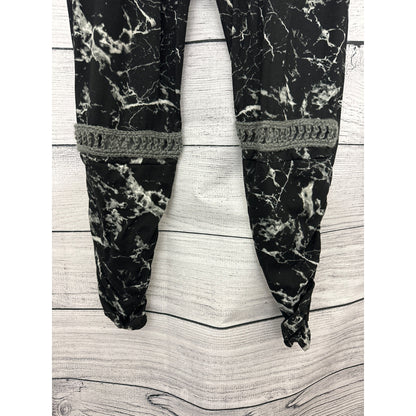 BeMo Designs Black & White Marbled Harem Pants w/ Crochet Detail Size M