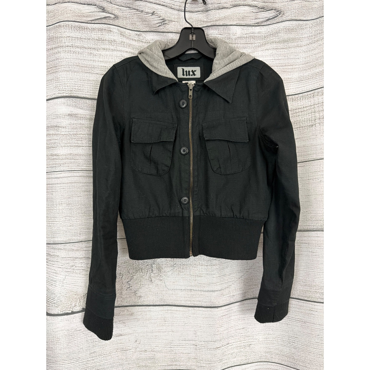 Lux Urban Outfitters Y2K Black Jacket With Gray Hood Size S