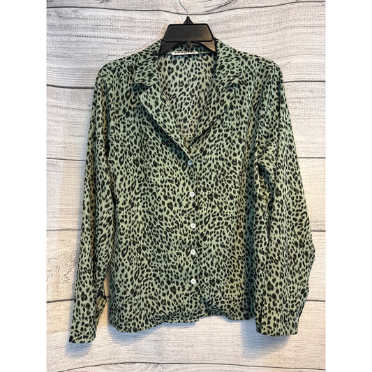 Ecowish Vintage Leopard Print Long Sleeve Button-Down Blouse Size M