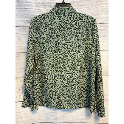 Ecowish Vintage Leopard Print Long Sleeve Button-Down Blouse Size M