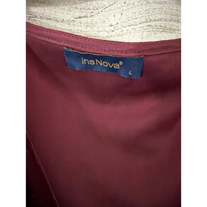 InsNova Burgundy Velvet Long Sleeve Maxi Dress Size L