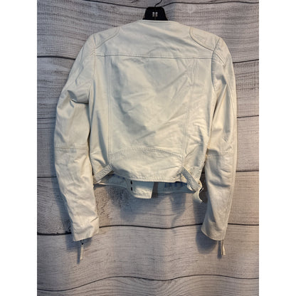 Joie White Lamb Leather Zip Front Moto Jacket XS