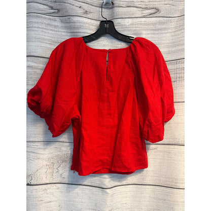 NWT DKNY Red Flame Linen Puff Sleeve Blouse Size S