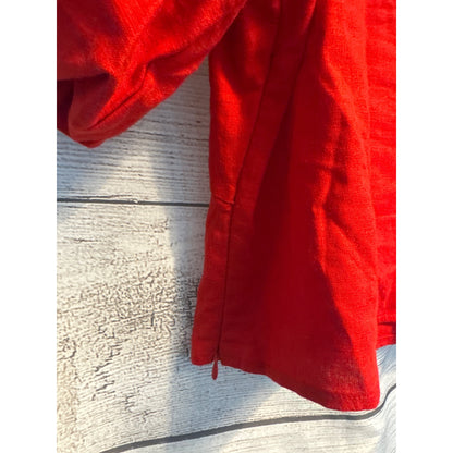 NWT DKNY Red Flame Linen Puff Sleeve Blouse Size S
