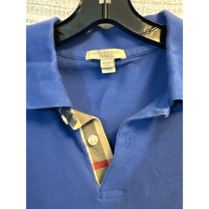 Mens Burberry Blue Polo Shirt With Signature Check Collar Accent Size XXL