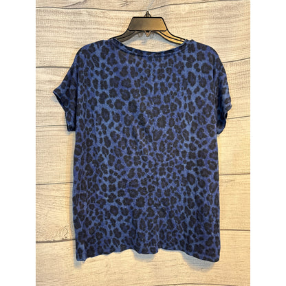Abound Blue Leopard Print Short Sleeve V-Neck Top Size M