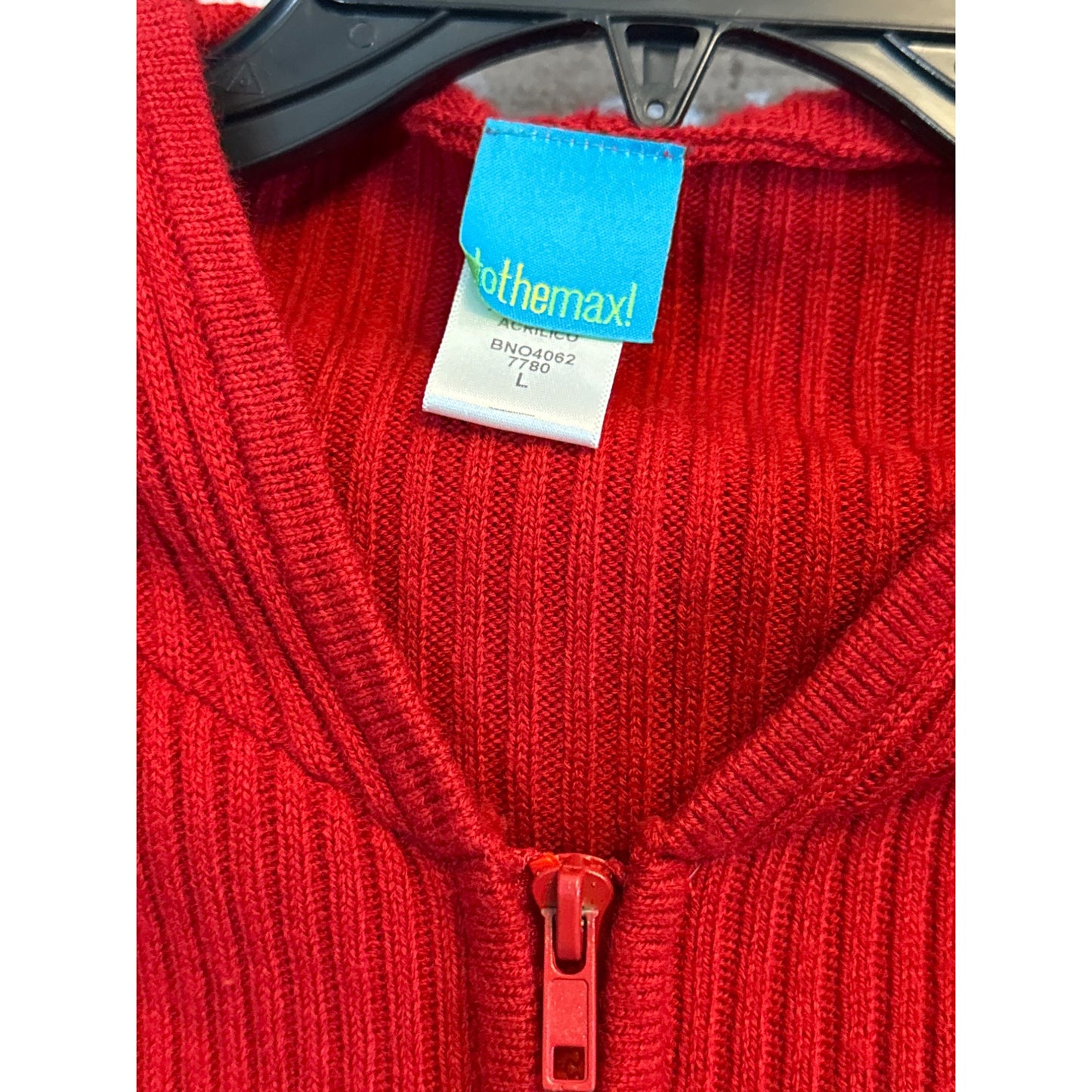 ToTheMax! Red Ribbed Knit Zip-Up Hoodie Sweater Size L