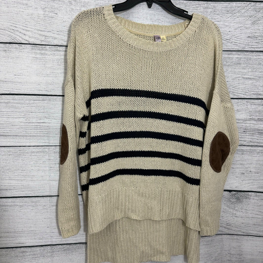 Alya Beige & Black Striped Knit Sweater With Elbow Patches Size L