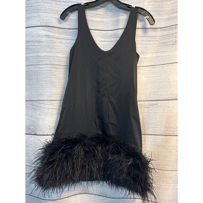 NWT Nadine Merabi Black Feather Trim Chloe Dress Size XS