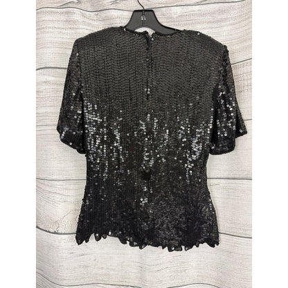 Vintage Stenay Black Sequin Floral Beaded Short Sleeve Top S