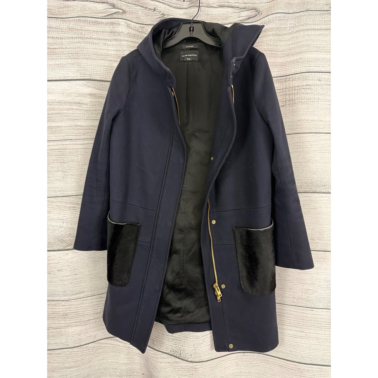 Club Monaco Ryan Navy Italian Wool Hooded Coat Size S