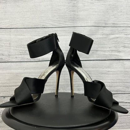 Black silk strappy pumps