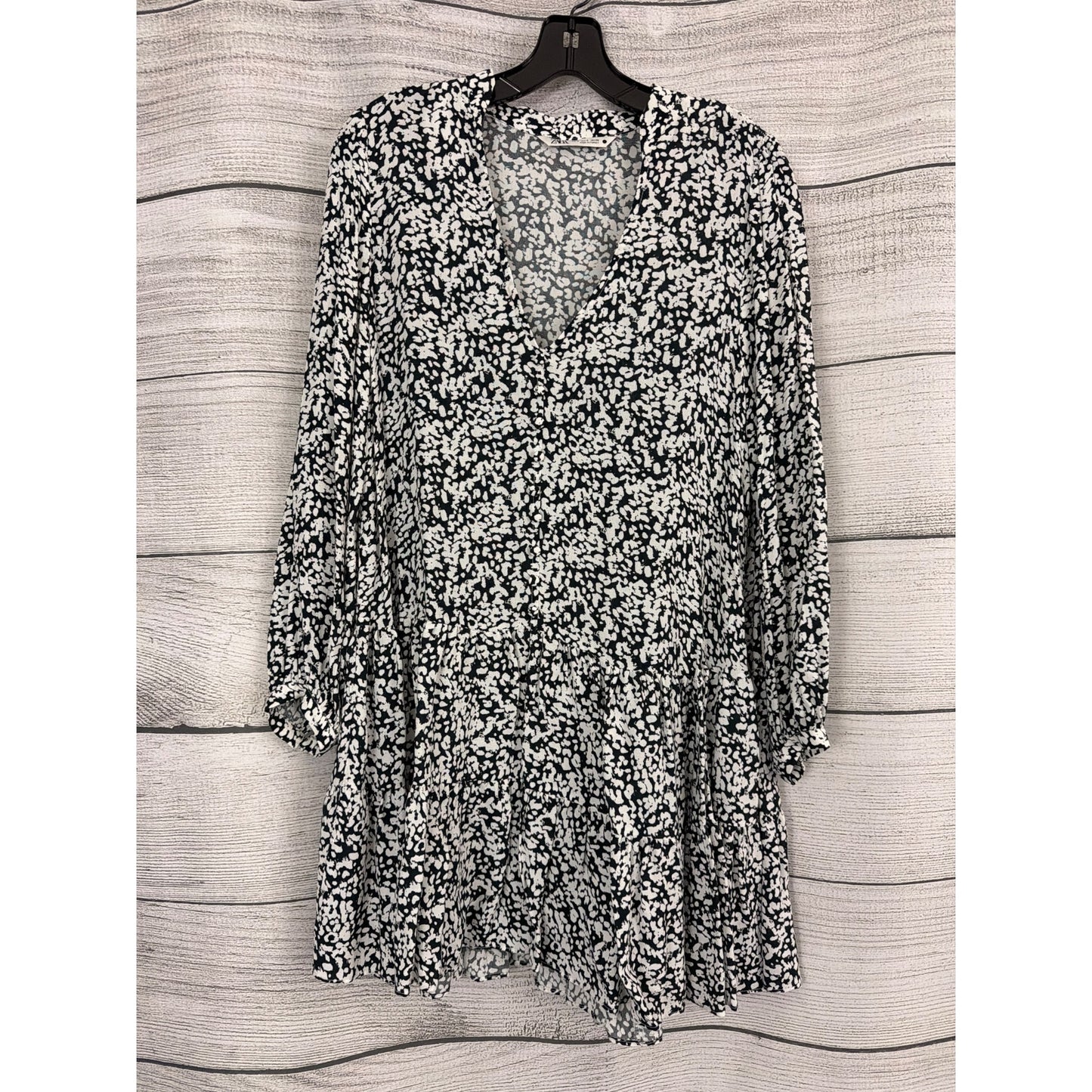 Zara Black & White Abstract Long Sleeve Mini Dress Size S