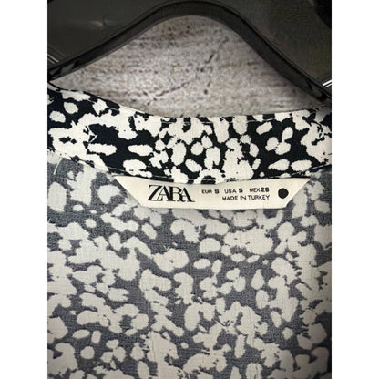 Zara Black & White Abstract Long Sleeve Mini Dress Size S