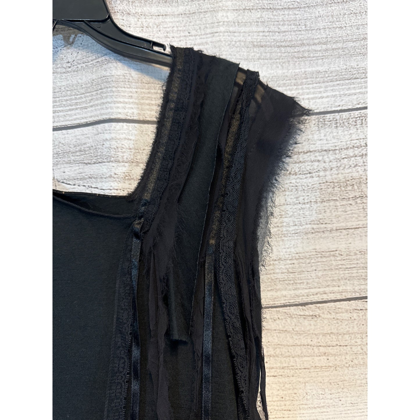 BCBGMAXAZRIA Black Sleeveless Top With Fringe Detail M