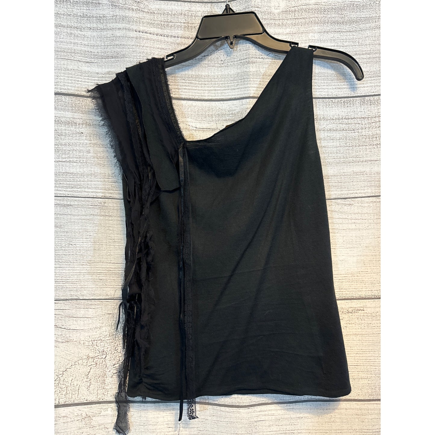 BCBGMAXAZRIA Black Sleeveless Top With Fringe Detail M