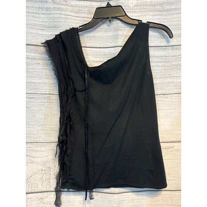 BCBGMAXAZRIA Black Sleeveless Top With Fringe Detail M