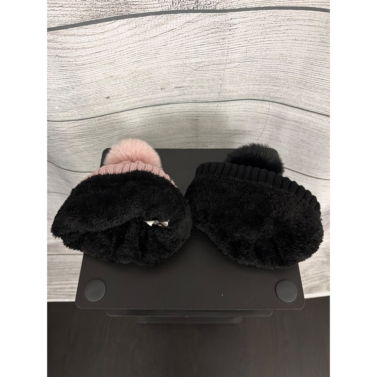 Canadian Weather Gear Two Knit Beanies With Faux Fur Pom-Poms