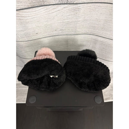 Canadian Weather Gear Two Knit Beanies With Faux Fur Pom-Poms