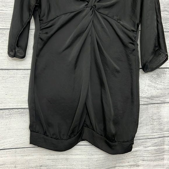 Black Silky Twist Front Mini Dress M