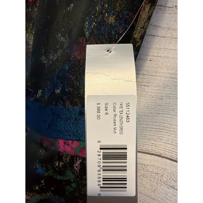 NWT Kay Unger New York Rhubarb Multi Faye Tea Length Dress Size 6