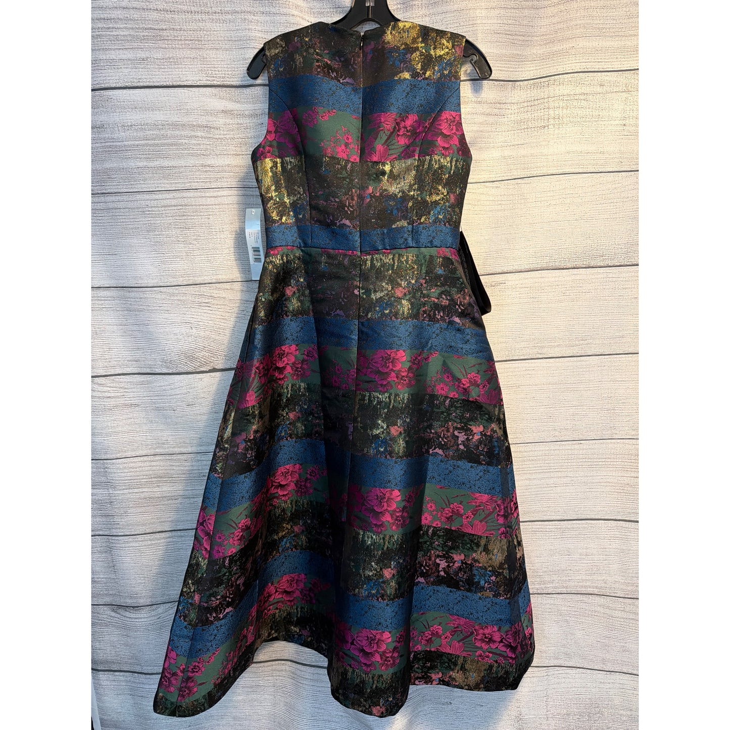 NWT Kay Unger New York Rhubarb Multi Faye Tea Length Dress Size 6