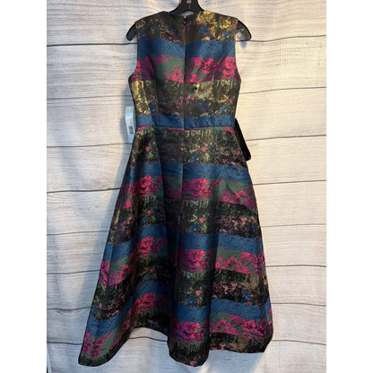 NWT Kay Unger New York Rhubarb Multi Faye Tea Length Dress Size 6