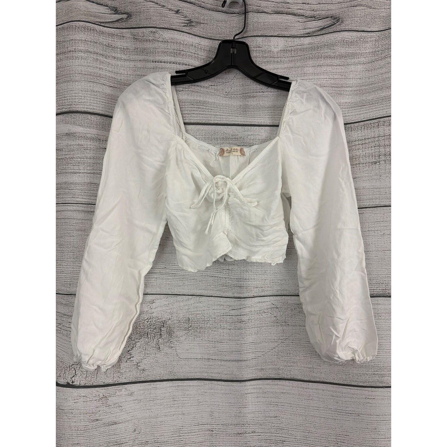 Altar'd State White Long Sleeve Crop Top With Tie Front Size S