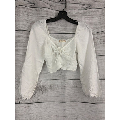 Altar'd State White Long Sleeve Crop Top With Tie Front Size S