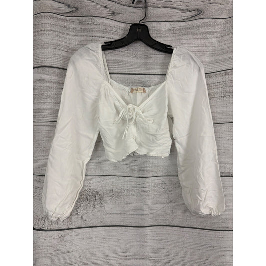 Altar'd State White Long Sleeve Crop Top With Tie Front Size S