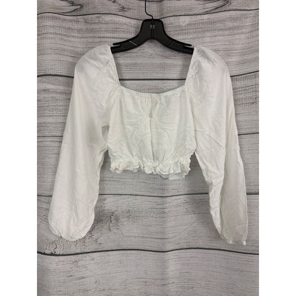 Altar'd State White Long Sleeve Crop Top With Tie Front Size S