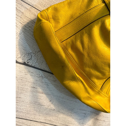 B. Makowsky Yellow Leather Tote Bag With Adjustable Strap & Handles