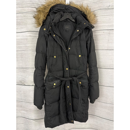 J.Crew Wintress Puffer Coat With Faux Fur Hood & Belt Size TS