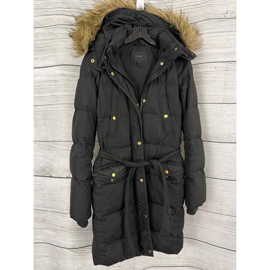 J.Crew Wintress Puffer Coat With Faux Fur Hood & Belt Size TS