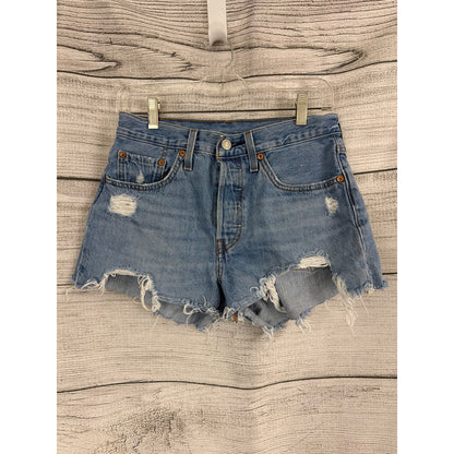 Levis 501 Distressed High-Rise Denim Shorts W27