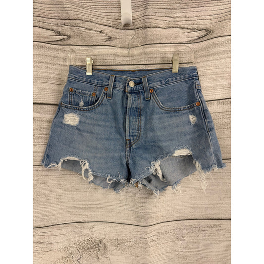 Levis 501 Distressed High-Rise Denim Shorts W27