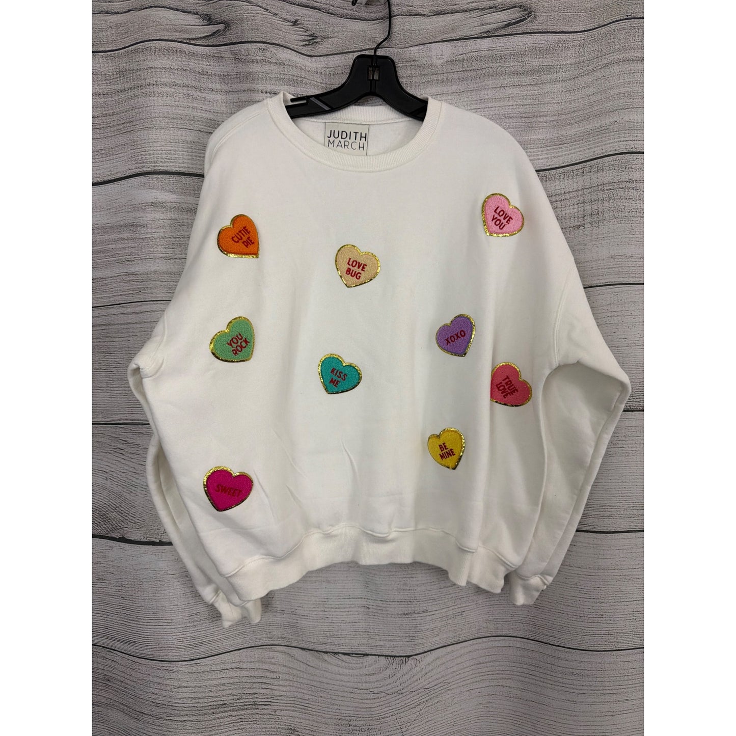 Judith March Sweatshirt With Colorful Heart Patches Size M