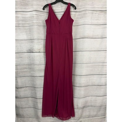 Azazie Leandra Mulberry Mermaid V-Neck Pleated Mesh Dress Size 14