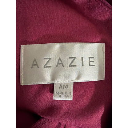Azazie Leandra Mulberry Mermaid V-Neck Pleated Mesh Dress Size 14