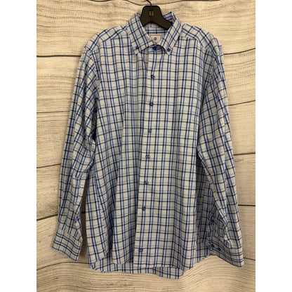 Mens David Donahue Blue Plaid Long Sleeve Button-Down Shirt Size L