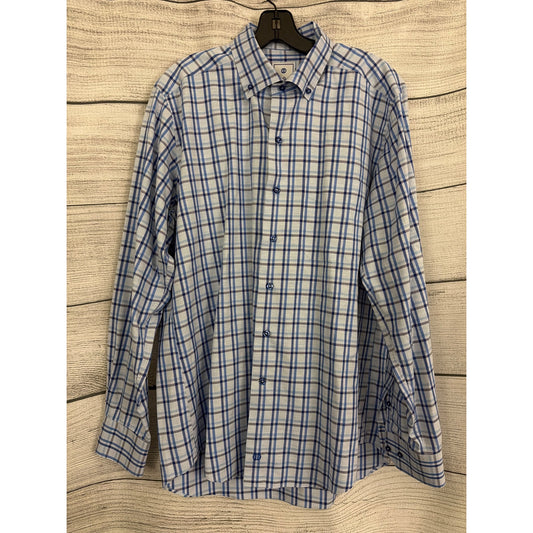 Mens David Donahue Blue Plaid Long Sleeve Button-Down Shirt Size L