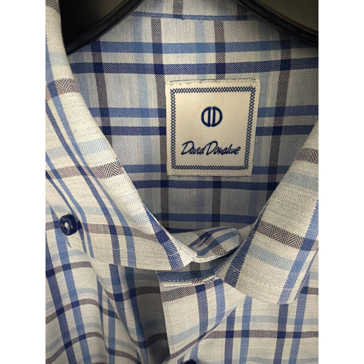 Mens David Donahue Blue Plaid Long Sleeve Button-Down Shirt Size L