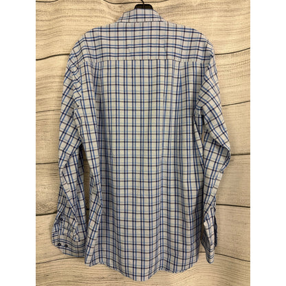 Mens David Donahue Blue Plaid Long Sleeve Button-Down Shirt Size L