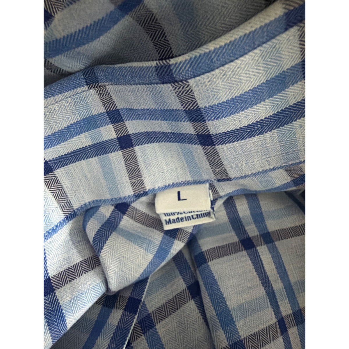 Mens David Donahue Blue Plaid Long Sleeve Button-Down Shirt Size L